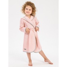 Baby robe with a hood Waffle, height 98-104 cm, pink color