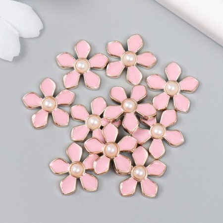 Decor for creativity plastic "Flower with pearl" pink, gold 0.3x1.8x1.8 cm-2