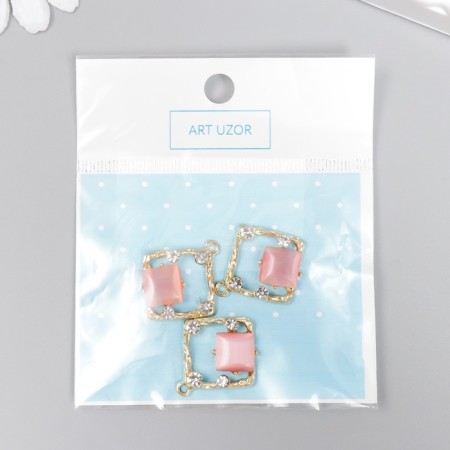 Decor for creativity metal, rhinestones "rhombus with pink agate" 2.6x2.4 cm-3