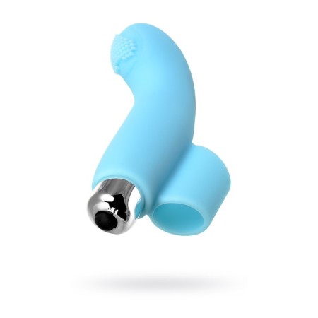Vibronstat on the finger of Jos Danko for the point G, silicone, blue, 9.5 cm