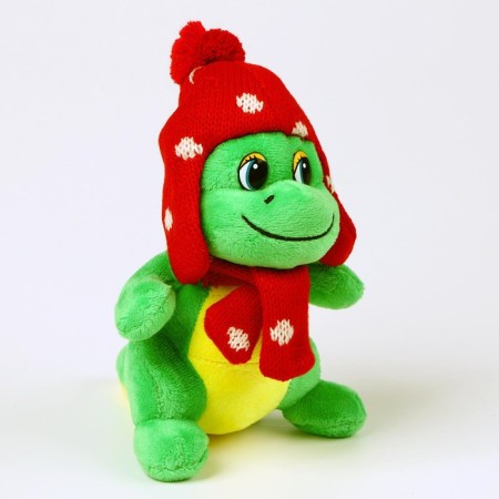 Soft toy "Dragosh", in a red hat, 15 cm, green color