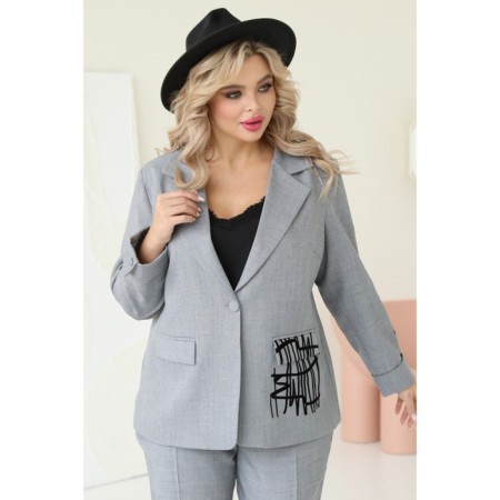 Female costume: jacket, trousers, size 48, gray color-1
