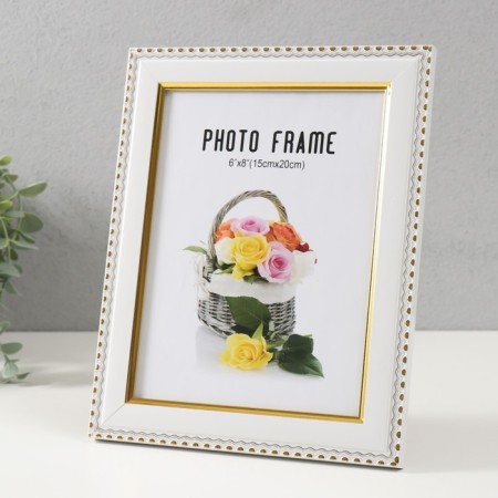 Photo frame plastic 15x20 cm "Golden waves and points" white 18.5x23.5 cm-1