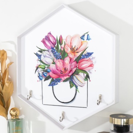 Decorative hooks 3 hooks "Tulips in the bag" 34x30 cm-1