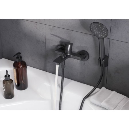 Santek's bath mixer "Arma", short surplus, with accessories, black matte-2