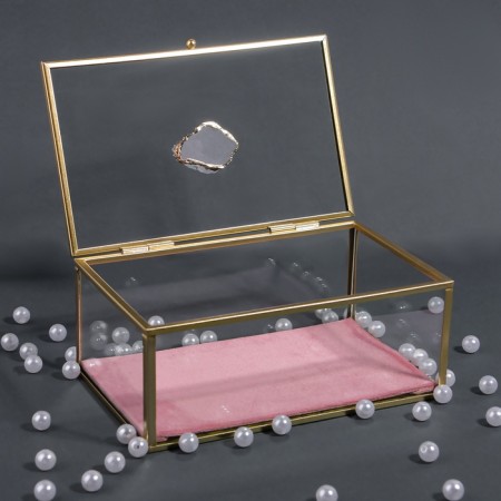 Organizer for storage "Crystal", with a lid, glass, 1 section, 17 × 11.5 × 10 cm, the color is transparent/copper/pink-5