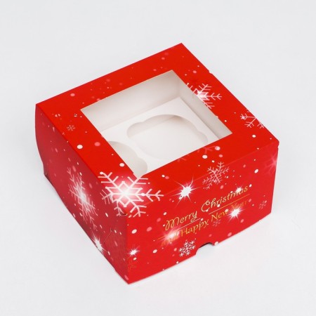 Packaging for 4 cupcakes with the window "Happy holiday!", 16 x 16 x 10 cm-4
