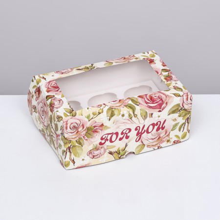 Packaging for 6 cupcakes with a window, "For You", 25 x 17 x 10 cm-1