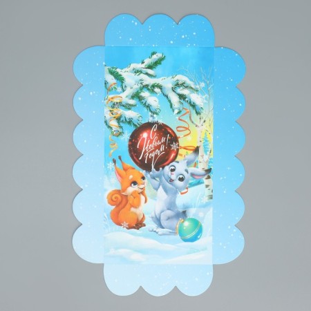 Box for confectionery products with PVC lid "Bunny and Squirrel", 10.5 x 21 x 3 cm, New Year-7