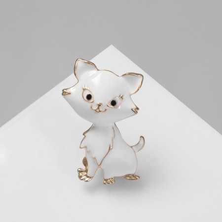 Brooch "Kitten" is disheveled, the color is white in gold-1