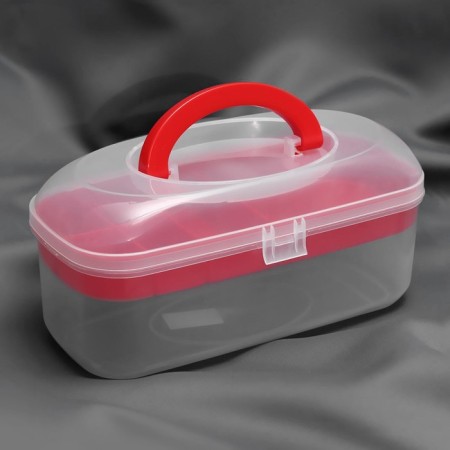 Container for storing little things, 7 departments, 27.8 × 12 × 13 cm, the color is transparent/red-1