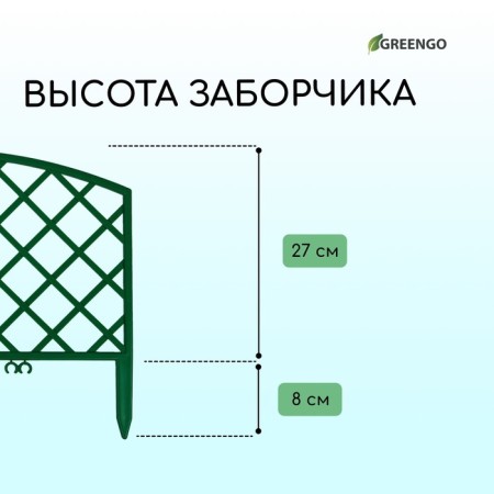 Decorative fence, 35 × 220 cm, 5 sections, plastic, green, Romanika, Greengo-2