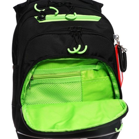 School backpack, 40 x 25 x 22 cm, Grizzly, ergonomic back, laptop compartment, black/green-11