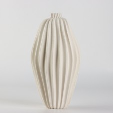 Vase for flowers is decorative, white, handmade, 10 cm x 10 cm x 18 cm.