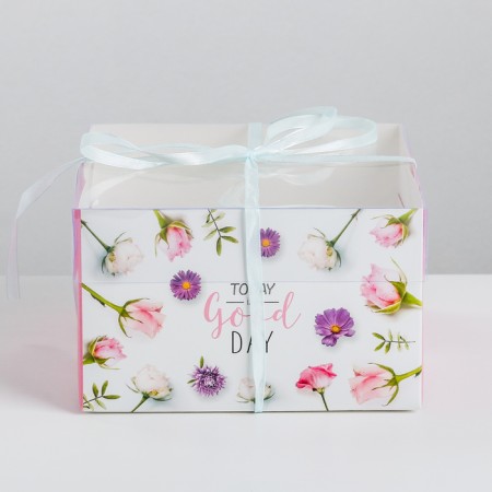Capcake box, confectionery packaging, 4 cells "Today is a good day", 16 x 16 x 10 cm-1