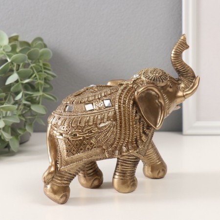 Polystone souvenir "Bronze Elephant in Popon with brushes and mirrors" 16x8.5x20 cm-1