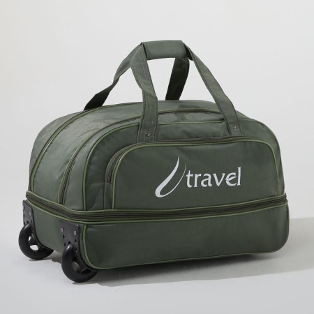 Road bag on wheels, lightning department with an increase, external pocket, khaki color