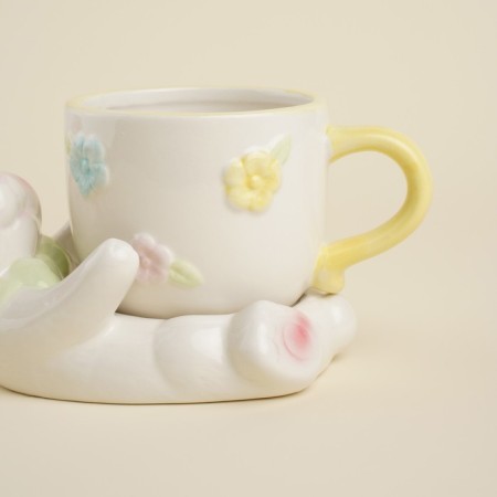 Tea couple ceramic SL Home "Easter rabbits", 2 items: cup, saucer, white color-1