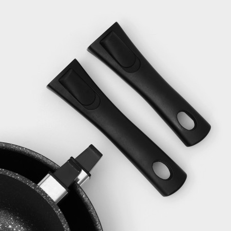A set of kitchen utensils “Marble No. 3”, 6 objects, a lid, a removable handle, anti -stick coating, color dark marble-11