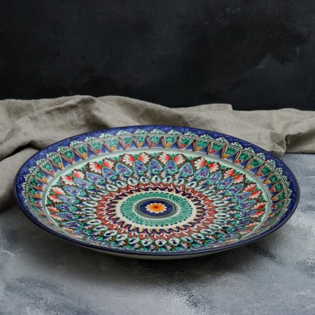 Lryagan Round Rishtan ceramics, 41cm, brown-red-blue ornament-3