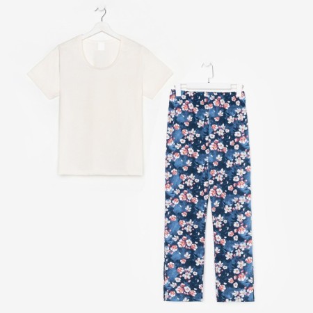 Female set (T -shirt/pants), beige color/flowers, size 54-4