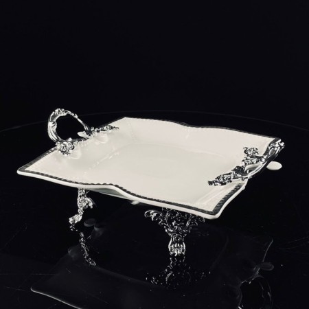 Dish with handles Lenardi Atlantis, on legs, porcelain, length 28 cm