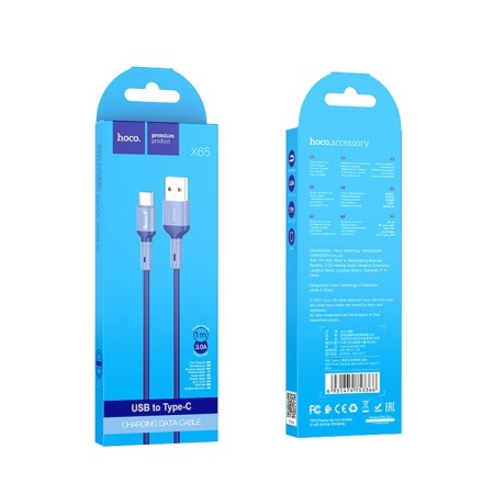 Hoco X65, Type -C - USB, 3 A, 1 m, TPE braid, blue-5