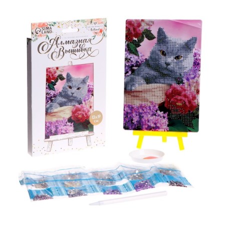 Diamond mosaic with partial filling on the stand “Cat in Colors”, 13 x 19 cm, cardboard-1