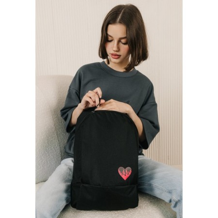 School textile “heart”, 46x30x10 cm, vertical pocket, black color-9