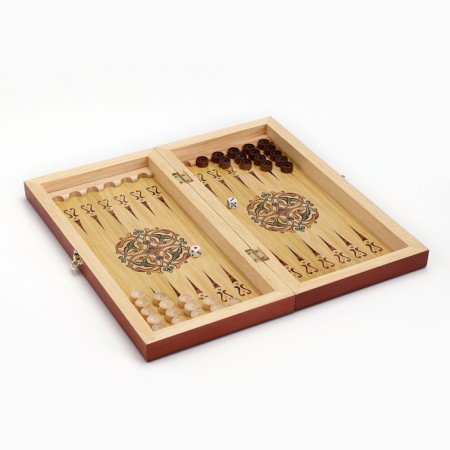 Board game 3 in 1 "Khokhloma Red": chess, backgammon, checkers, wood 40 x 40 cm-5