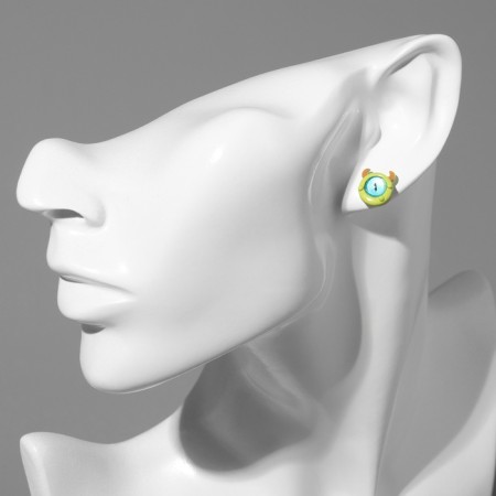 Earms with enamel "Monster" with horns, green color-2