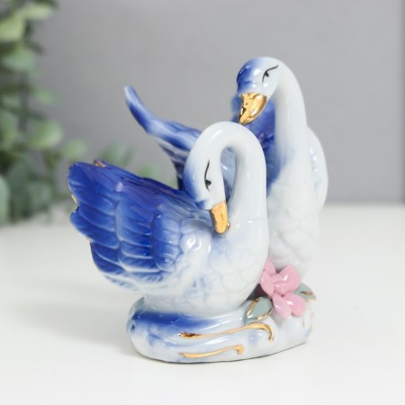 Souvenir "2 swan white-blue with flower" 10x10 cm-1