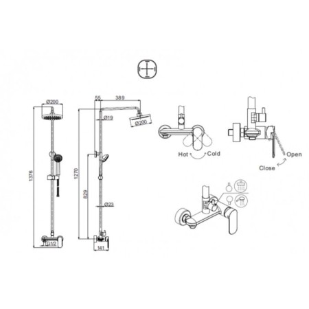 Shower column Bravat Opal R with a shower mixer (upper shower of a round shape)-4