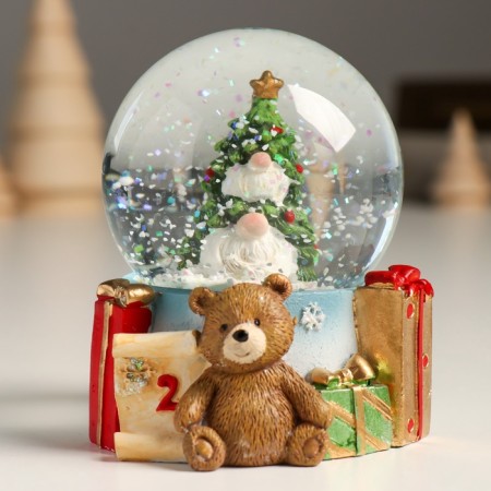 Souvenir Polystone Water Ball "Christmas tree with gnomes" 7x8x9 cm-6