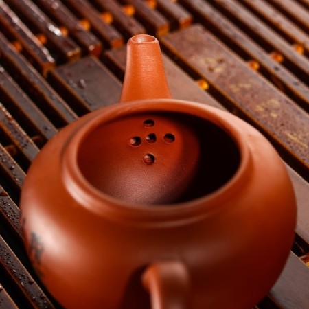 A set for the tea ceremony Ceramic "Hieroglyph", 5 items: kettle 200 ml, 4 Piala, 25 ml, brown color-4