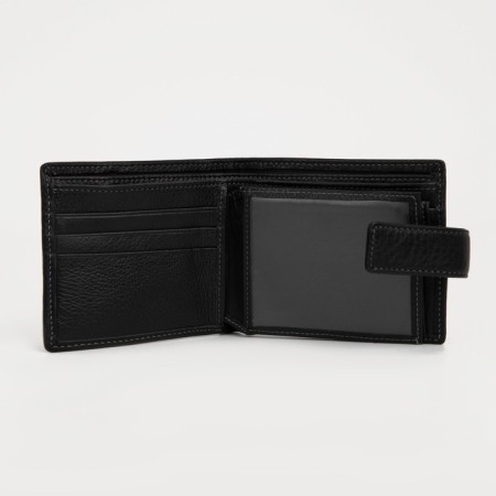 Men's purse on the button, a department for bills, for maps, for coins, black color-3