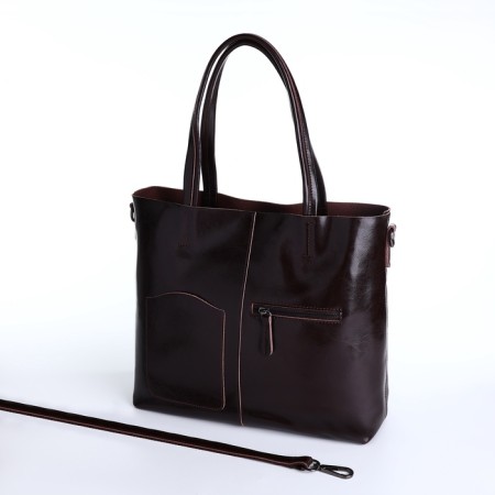 Luggage bag with a zipper, 3 external pockets, a long belt, a dark brown color-6
