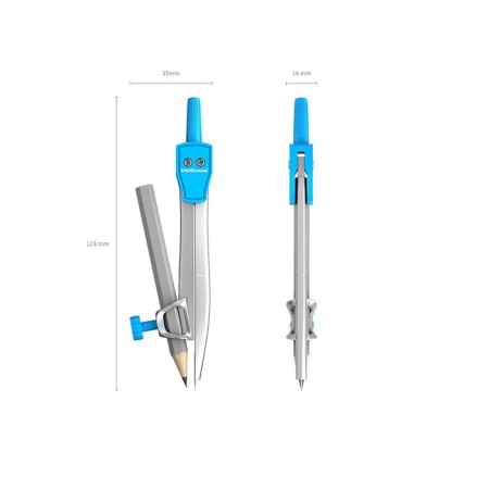 Metallic compass, Erichkrause School, 123 mm + pencil, maximum radius 18.5 cm, in case, mix-3