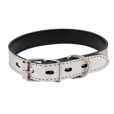 Collar leather two-layer, width 2.5 cm, Osh 39-49 cm, silver