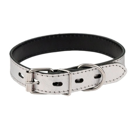 Collar leather two-layer, width 2.5 cm, Osh 39-49 cm, silver
