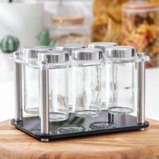 Set for spices on the high-tech stand, 19 × 21.5 cm, 90 ml, 4 × 9.5 cm, 6 pcs