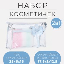 A set of cosmetic bags 2 in 1 on zippers, the color is white/blue