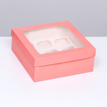 Packaging for 9 cupcakes with a window, pink, 25 x 25 x 10 cm