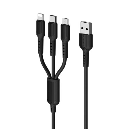 Cable Borofone X16, 3 in 1 Lightning/Microusb/Type-C, 2.4 A, 1 m, tpe braid, black-1