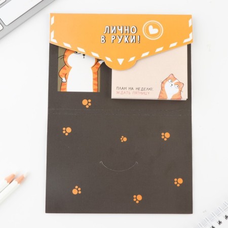 Block of paper with torn sheets in an envelope, 50 l "cat"-1