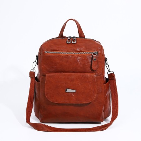 Women's backpack made of artificial leather with lightning, 2 pockets, redhead color-1