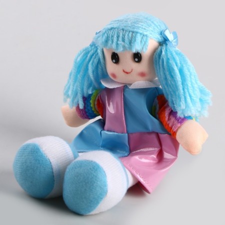 Soft toy "Doll", in a leather sundress, Mix color-1