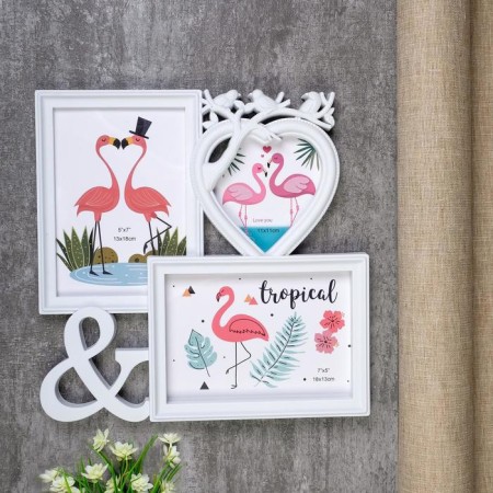 Photo frame plastic in 3 photos 11x11, 13x18 cm "Birds on a branch" white 29x29 cm
