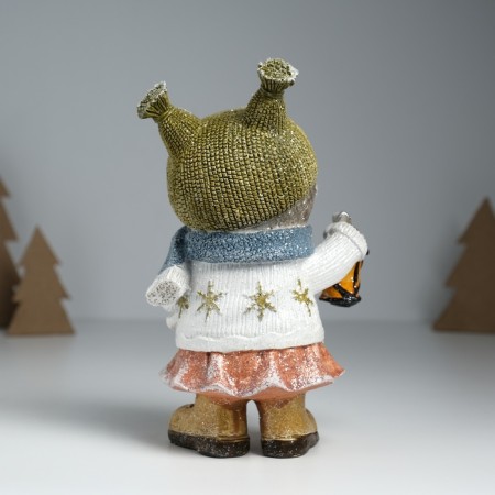 Polystone souvenir "Owl in a sweater with snowflakes, with a flashlight" 11.6x8x19 cm-3