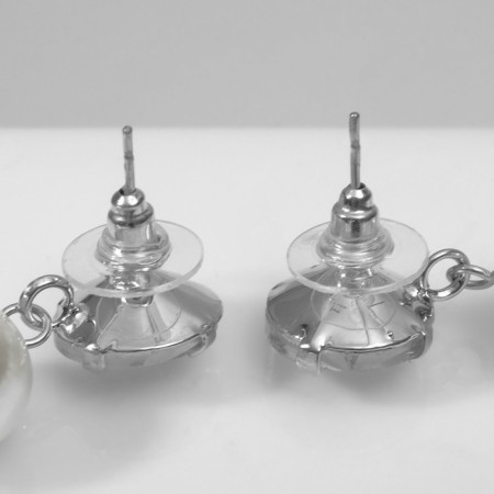 Earrings with pearls "Busin path" with a large crystal, white color in silver-1